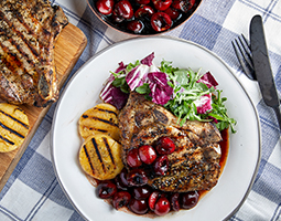 Grilled Pork Chops with Balsamic Cherries