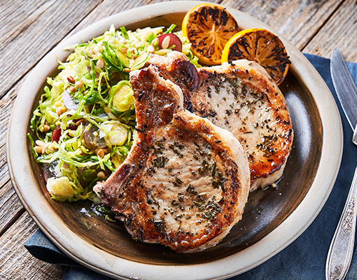 Pork Chops with Shaved Brussel Sprout Salad