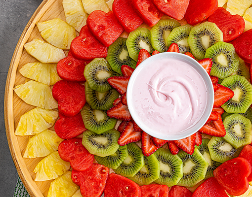 Flower-Shaped Fruit Tray with Strawberry Dip