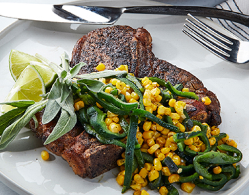 Grilled T-bone Steak with Corn & Green Chiles